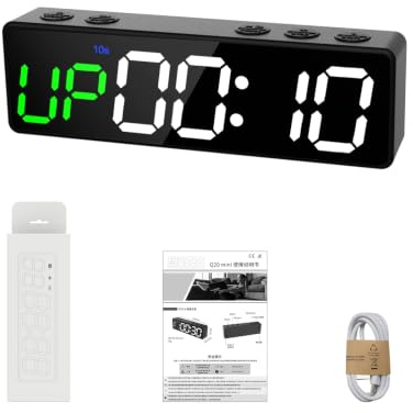 Ousmile Gym Timer Mini Portable, 28H Long Battery Life Small Magnetic Gym Clock, 12/24H Digital Interval Timer for Indoor Outdoor Workout, Rechargeable Stopwatch for Home/Gym/Garage/Board Game