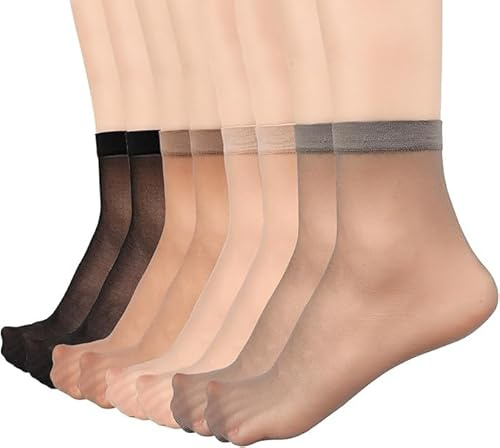 bropapa 12 Pairs Womens Nylon Sheer Ankle Socks Pop Transparent Socks Nude Stocking Summer Ultra Thin Cool See Through Silk Tights Socks for Women (12pairs(nude+black+gray+coffee))