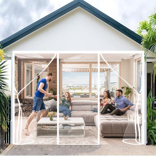 Fliegengitter aus verstärktem Polyester für Doppeltüren, robuster Insektenschutzvorhang für Schiebetüren und französische Türen, 230 x 270 cm, Weiß, B – hält Insekten fern und frische Luft hinein