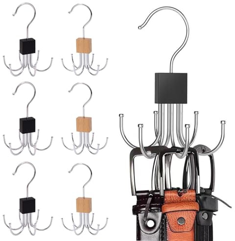 DUINIU Ganci A Sei Artigli Girevoli da 6 Pezzi, Porta Armadio, Dispositivo di Archiviazione per Cintura, Porta Cravatte per Camera da Letto, Scaffale per Sciarpa.