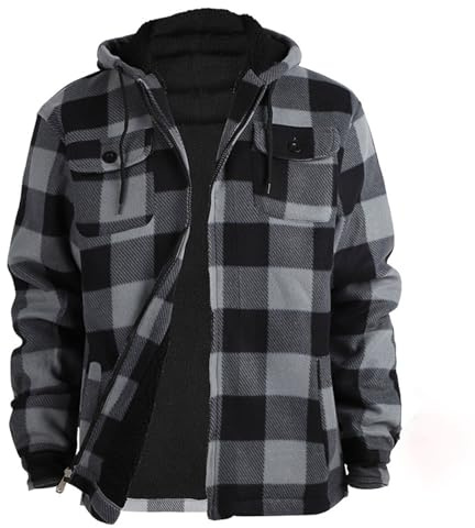Bûcheron Chemise thermique doublée avec capuche en polaire à carreaux en flanelle à manches longues Fermeture éclair Chemise à capuche Veste de bûcheron Chemise de travail thermique Veste de sport