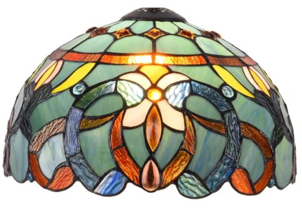 Dualbao Pantalla de lámpara barroca Azul Marino de 12 Pulgadas, Solo Repuesto,Pantallas de lámpara de Vidrio teñido Artesanal en Verde Bosque,Rosa y ámbar,Cubierta de luz Vintage para lámpara Mesa