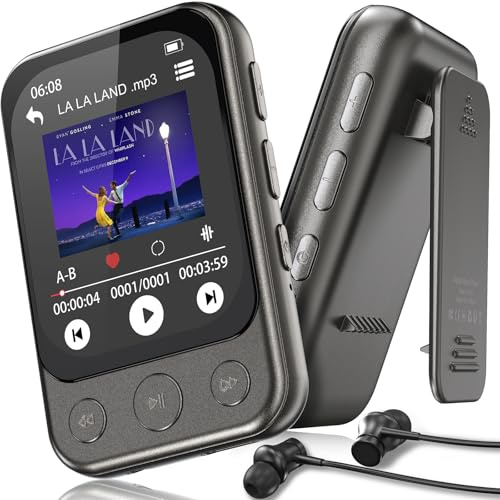 32GB Reproductor MP3 Bluetooth 5.3 con Clip y Altavoz, Reproductor de Música Deportivo con Pantalla Táctil y Botones, Control de Volumen Independiente, Radio FM, Ampliable hasta 128GB