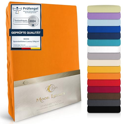 Moon-Luxury Spannbettlaken Spannbetttuch Jersey Stretch 230g/m² für Wasserbetten, Boxspringbetten und herkömmliche Matratzen (orange, 180x200-200x220)