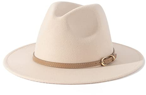 Lisianthus Women Classic Felt Fedora Wide Brim Hat with Belt Buckle A-Creamy