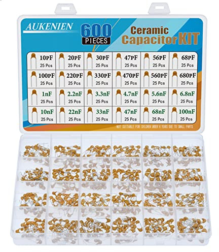 AUKENIEN 24 värde 600 stycken keramiska kondensatorer set kondensatorer sortiment från 10pF till 100nF keramisk kondensator kapacitor kit
