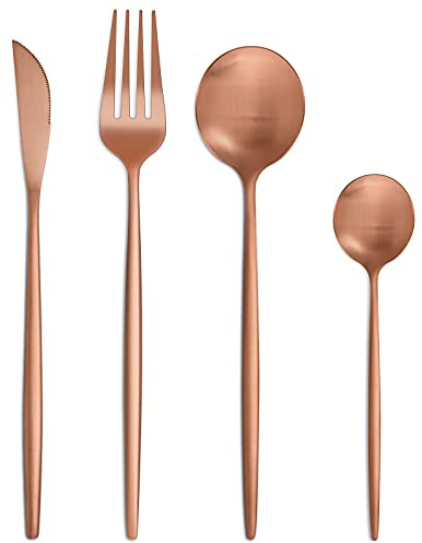 Bestdin bestickset 6 personer, 24 delar bestick i rostfritt stål roséguld bestickset med kniv gaffel sked, högkvalitativa bestick i rostfritt stål, diskmaskinssäkra.