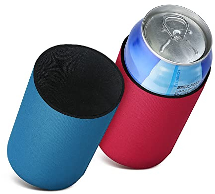kwmobile Set of 2 Neoprene Can Coolers Compatible with 500ml Can - Keep Beer Soda Soft Drinks Cool - Red/Blue