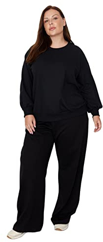Trendyol Pantalones Deportivos de Talla Grande - Gris - Pierna Ancha, Negro, 3XL más