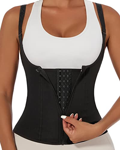 YADIFEN Waist Trainer Vest for Women,Zipper Corset Body Shaper for Tummy Control Neoprene Cincher Tank Top with Straps (Black-cross Straps, 2XL)