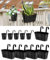 5 Pcs 10.8” Metal Railing Planter for Outdoor Plants – 5 Pcs 3.9” Balcony Hanging Flower Pots with Detachable Hooks, Drainage Holes, Oval Bucket Rail Box Fence Planters for Home Garden Décor, Black