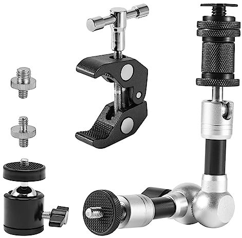 FAEFTY Brazo mágico de 7 pulgadas con Super Clamp, brazo articulado para cámara con cabezal de trípode Super Clamp, abrazadera para cámaras, luz flash, monitor, luz LED