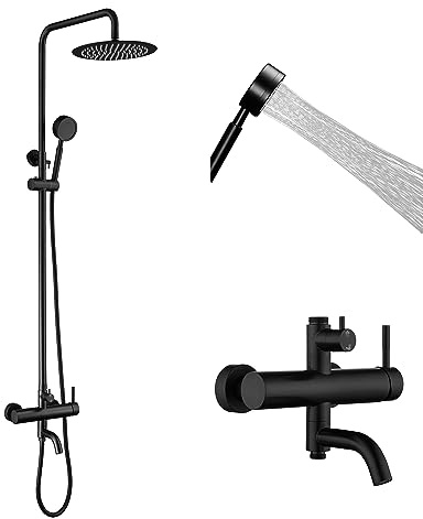 SS304 Matte Black Outdoor Shower Set with Hand Shower High Pressure Complete Shower System with Housing and Fittings