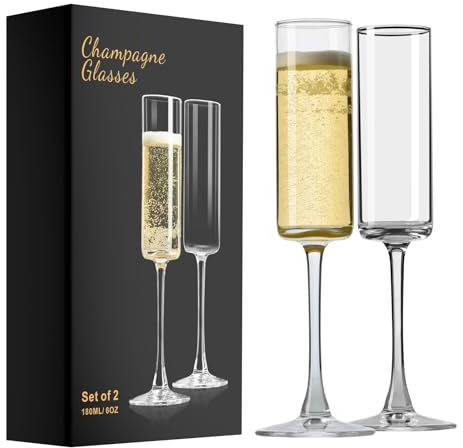 ParaCity Juego de 2 copas de champán, elegantes copas de champán de 170 ml, copas de cóctel, regalo para cumpleaños, bodas, Navidad, Nochevieja transparente para hombre y mujer (forma de tubo)