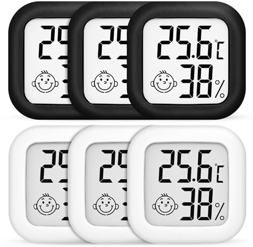 Lot de 6 thermomètres hygromètres d'intérieur - Mini thermomètre numérique - Hygromètre - Thermomètre de température et d'humidité - Thermomètre d'intérieur - Thermomètre numérique pour chambre de