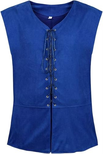 Renaissance Men's Suede Reversible Vest Medieval Pirate Costume Gothic Waistcoat Victorian Halloween Blue 3XL
