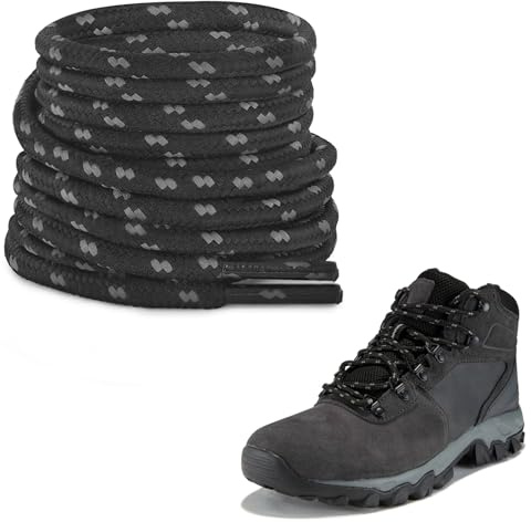 NDTEZUGT 5mm Cordones Redondos para Columbia Botas Cordones Resistentes y Duraderos de Trabajo y Calzado de Senderismo (Negro, 115 cm)