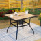 MFSTUDIO Gartentisch Wetterfest, 94 x 94 x 72 cm, Balkontisch, Quadratischer Esstisch mit Metall-Stahlrahmen und 4 cm Schirmloch, für Garten, Hinterhof, Rasen, Hof, Außenterrasse