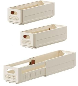 Ruspela Organizador de almacenamiento para armario, paquete de 3 contenedores retráctiles, apilables, organizador de cajones ajustables de 11 a 18 pulgadas para utensilios de cocina de dormitorio