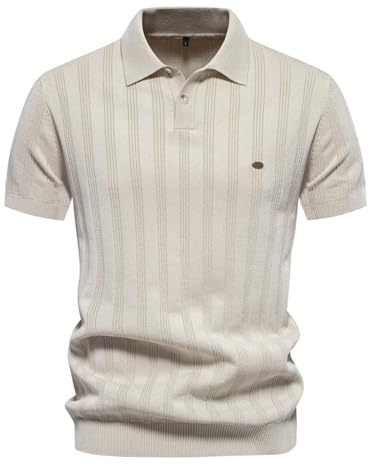 PODOLIXIA Polo de punto para hombre de manga corta de punto fino, jersey de verano con cuello de polo, manga corta, jersey de punto para hombre, camiseta de golf de verano, elegante, ropa de punto