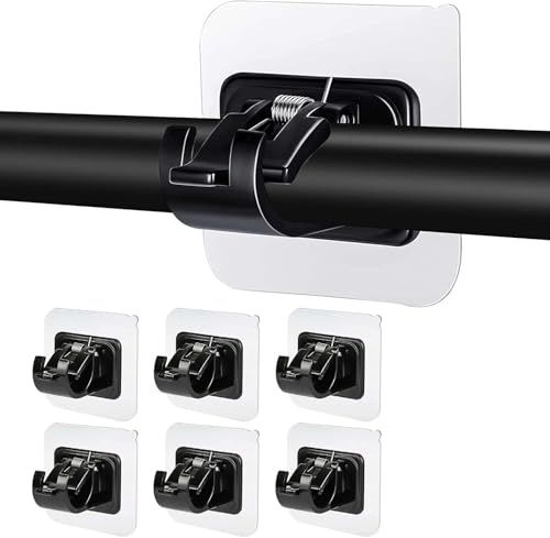 XQEUMC 6 Pezzi Ganci per Tende Senza Bucare,Staffa Autoadesiva per Asta Tende Ganci per Aste di Fissaggio per Tende O Portasciugamani Sospesi（Nero）