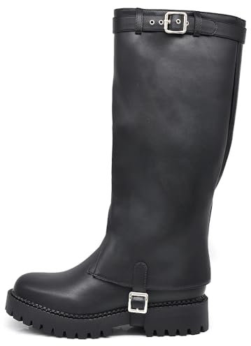 IF Stivaletti Stivali Doppio Uso Biker Motociclista Scarpe da Donna Con Fibbie Anfibi Militare Design Rimovibile 507CW Nero N.36