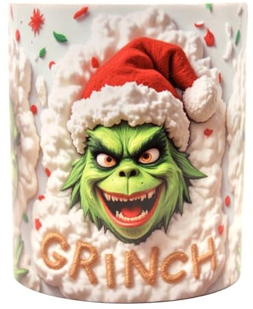 Shopi Zone Taza de cerámica navideña con diseño del Grinch, un toque de magia festiva en navidad, diseño navideño divertido