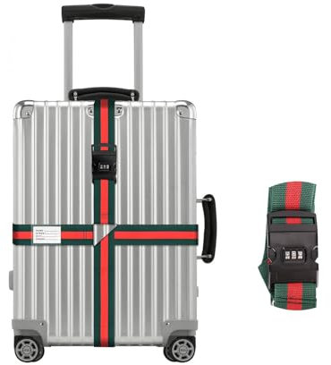 Ajustables para Equipaje con Combinación de Cerradura y Hebilla, Correa Cruzada para Maletas con Etiquetas – Accesorios de Viaje (Rojo y Verde)