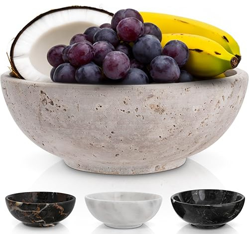 Gusto Nostro 8 Decorative Travertine Bowl for Coffee Table - Elegant Centerpiece, Aesthetic Fruit Bowl for Kitchen Counter - Heavy Stone Entryway Catch all, Jewelry, Potpourri - Travertine Decor