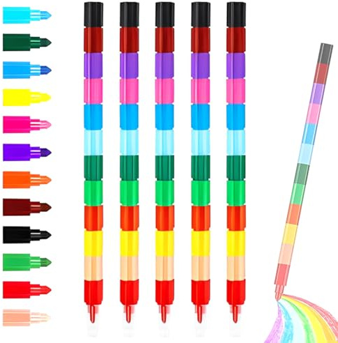 Ceras para colorear, 5 piezas Crayones apilables de 12 colores para niños, ideales como regalitos fiesta cumpleaños infantil, detalles cumpleaños niños o regalos alumnos primaria.