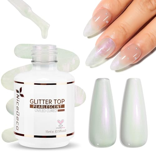 Nicedeco No Wipe Top Coat Semipermanentes Pearl Effect, 15ml Capa Superior Brillo de Concha Nacarada Sparkle Sparky Gel de Uñas Brillante UV LED Soak-Off Manicura Pedicura Home Salon DIY - 011