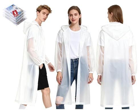 XRXYMQ 3 Pièces Poncho Pluie Imperméable Blanc Cape de Pluie Femme Réutilisable Kway Femme pour Femmes et Hommes Pour La Randonnée Concerts Voyages