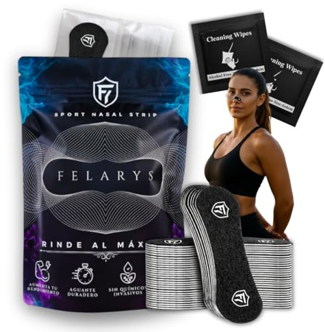 FELARYS Tiras Nasales Deportivas para Respirar Mejor – Nasal Strips de Alta Fijación para Entrenamiento y Deporte, Cómodas sin Imanes, Mejoran el Flujo de Aire y el Rendimiento