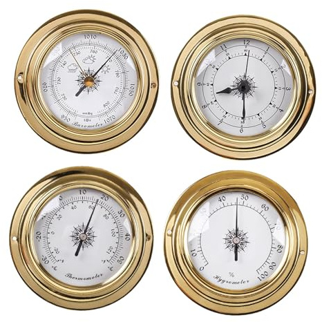 HouseVibe Set Stazioni Meteo 4 Pezzi con Termometro Igrometro Barometri Orologio Diametro 98mm per Barca Yacht Fienile Interno Esterno