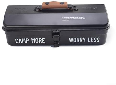 Oniissy Boîte à outils portable en métal pour le camping et l'extérieur, construction en fer durable avec poignée en cuir, double verrouillage pour un rangement sécurisé des tournevis (noir)