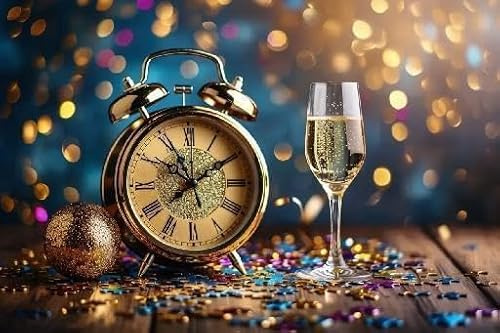 500 Piece Jigsaw Puzzles for Adults Happy New Year Champagne Confetti Clock - Festive NYE Celebration Scene, Wooden Precision-Cut, Party Themed Puzzle, Holiday Decor