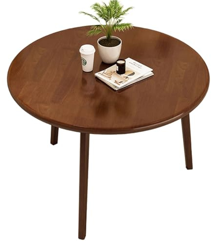 Tavolo da pranzo rotondo, tavolo da cucina in legno di gomma con piano effetto legno, tavolo da pranzo rustico da 2-3 posti, per casa, sala da pranzo, soggiorno, finitura noce, 80 cm