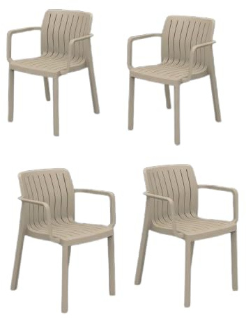 SP Berner SHAF - Pack 4 Sillas de Jardín Apilables Lea – Exterior Terraza y Catering – Plástico Reciclado Resistente UV – Diseño Ergonómico – Fabricadas en España – Topo