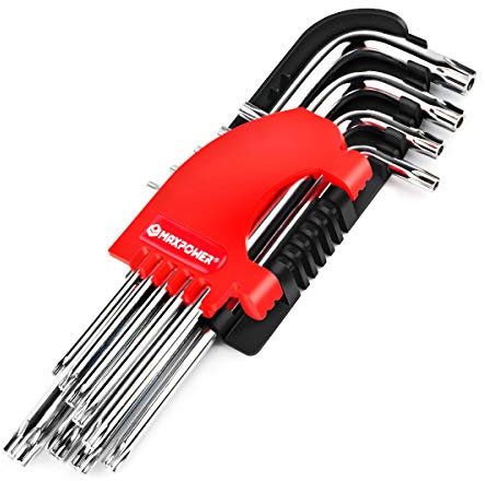 MaxPower Jeu de 9 clés Allen Torx longues avec trou central – Acier Cr-V, Torsion, Résistant à la rouille, avec étui de rangement