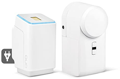 EKEY UNO 200003 Fingerprint inkl. eqiva Bluetooth® Smart Türschlossantrieb, Netzversorgtes Nachrüst-Set für alle gängigen Türen, weiß