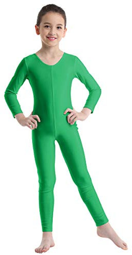 ranrann Kinder Mädchen Jungen Gymnastikanzug Langarm Body Bodysuit Overall Sport Ballett Trikot Tanz Leotard Ganzkörperanzug Einteiler Ballettanzug Turnanzug Grün 128-140/8-10 Jahre