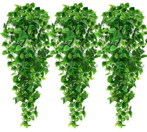 AGEOMET - Plantas Colgantes Artificiales de 120 cm de Hiedra Falsa, Plantas Colgantes Artificiales, Plantas trepadoras, de Cocina, para Colgar en Pared, decoración de Interior y Exterior, 3 Unidades