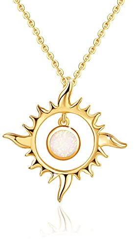 GGBOOM Sonne Halskette 925 Sterling Silber Opal Kette Gold Anhänger Kette Sonne Vergoldete Schmuck für Frauen Mädchen Geschenke
