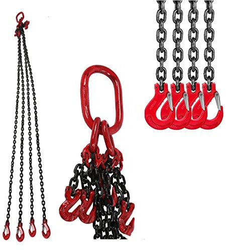Kettengehänge Anschlagkette aus G80, 6mmx2m 4 Strang Anschlagketten(4T), Anschlagkette Krangehänge legierter Stahl Forstkette Schleifkette
