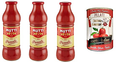 Mutti Passata Tomatenpüree, 3er Pack + Italian Gourmet 100% italienische geschälte Tomaten dosen 400g