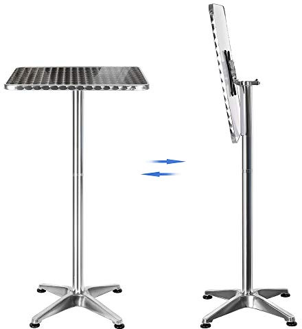 Tavolo da bistrot quadrato con piano ribaltabile, tavolo da bar in altezza regolabile per interni esterni MDF in acciaio inossidabile alto 2 in 1 in alluminio pieghevole 70 cm/110 cm