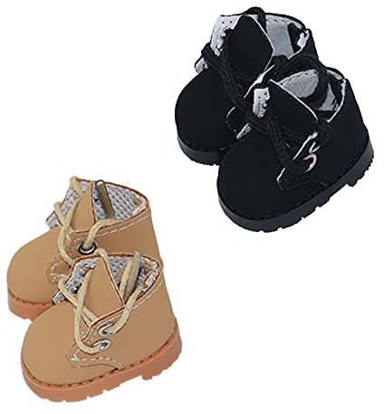 niannyyhouse 10cm Plushie Doll Leather Shoes Length 3.8cm Doll Dress Up (Black+Brown)