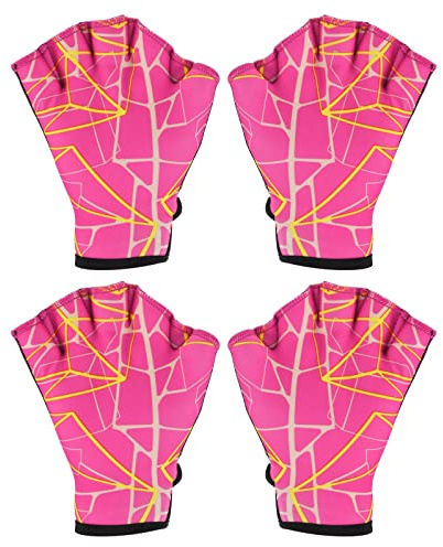 PATIKIL Webbed Swim Gloves, 2Pairs Swimming Aquatic Gloves Printing Water Resistance Training Accessories for Swimming and Diving, S, Rose Red