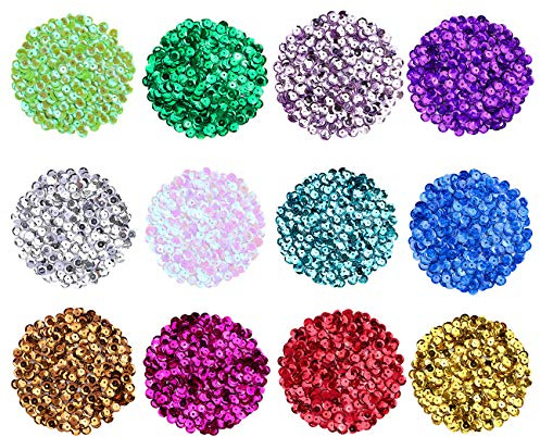 Naler 6000pcs Loose Sequins Embroidery Sequins Spangles Sequins for Crafts Clothing Sewing Wedding Christmas Decoration,12 Colour