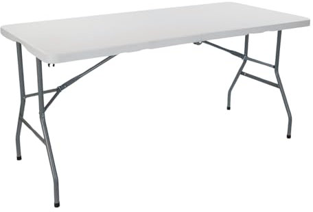 THINIA HOME Mesa Catering Plegable Rectangular Portátil Blanca 150 cm: Mesa Multiusos para Camping y Eventos en Espacios Exteriores o Interiores | Resina y Patas de Acero para 2-4 Personas